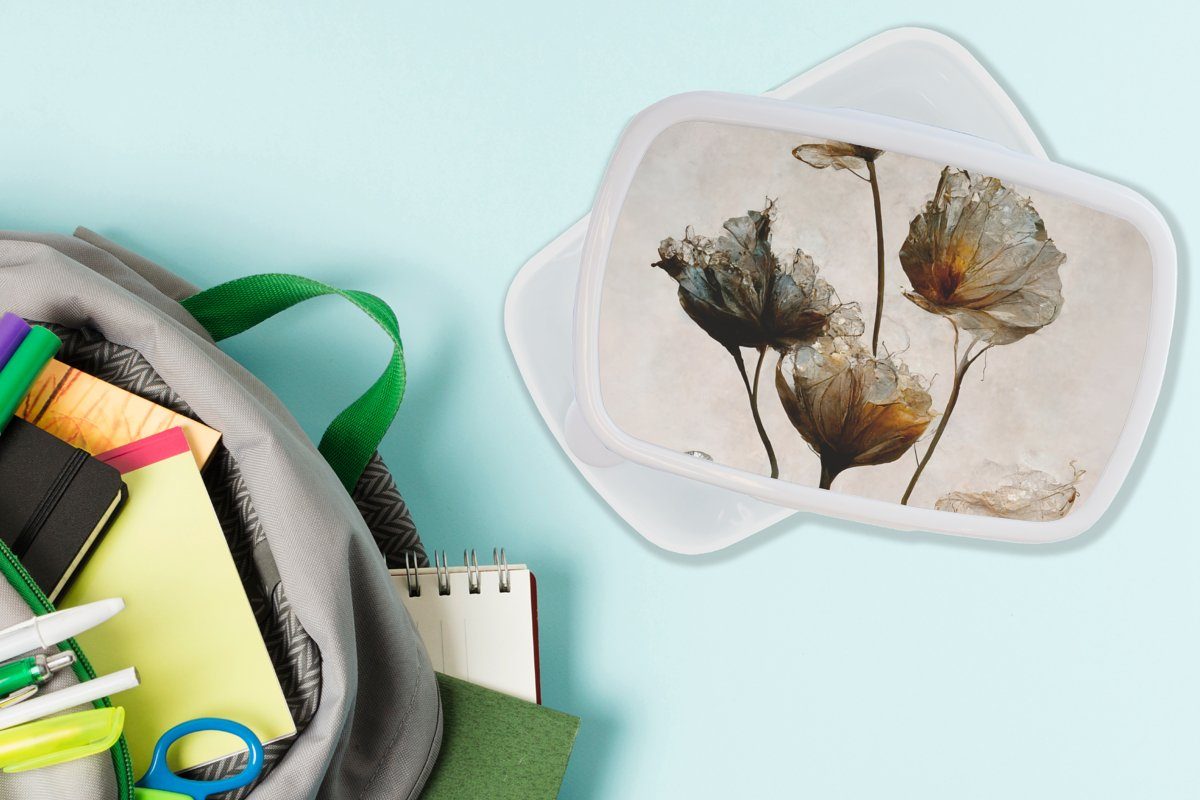 MuchoWow Lunchbox Vintage - für - Pflanzen Blumen Brotbox Kunststoff, - Erwachsene, Kinder für und weiß Jungs Abstrakt, und Mädchen Brotdose, (2-tlg)