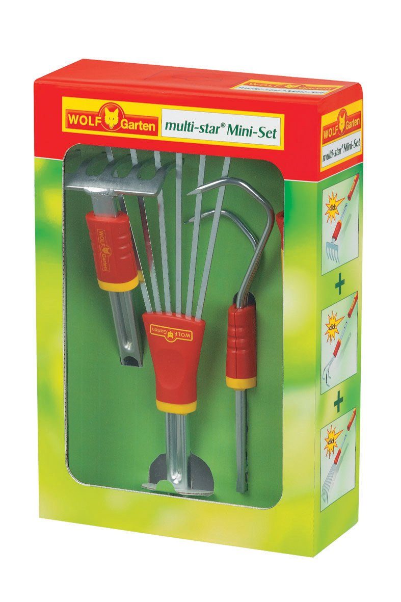 WOLF-Garten Gartenpflege-Set Wolf Garten Pflegeset multi-star® Mini-Set ergonomisch Kleinkremmer Kleinfächerbesen Kleingrubber