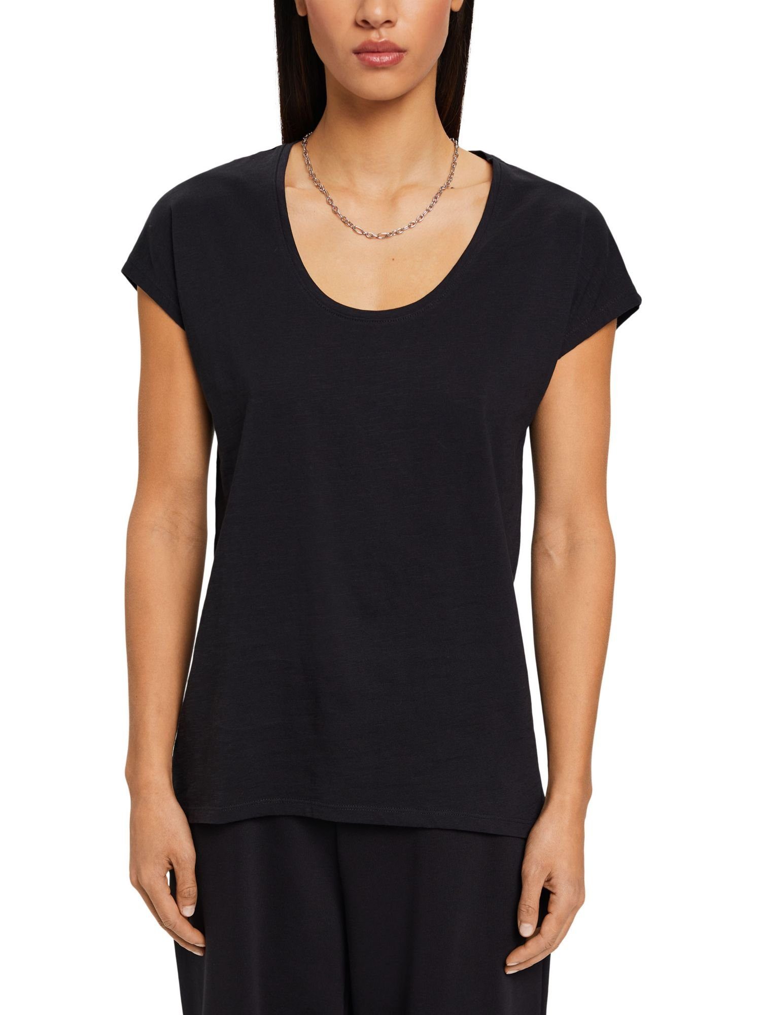 by U-Ausschnitt mit (1-tlg) T-Shirt Baumwoll-T-Shirt Esprit edc BLACK