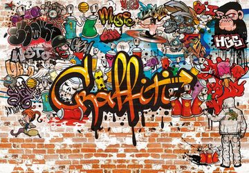 murimage® Fototapete Fototapete Graffiti 366 x 254 cm Kinderzimmer Steinwand bunt Jungen Steine Grafitti inklusive Kleister