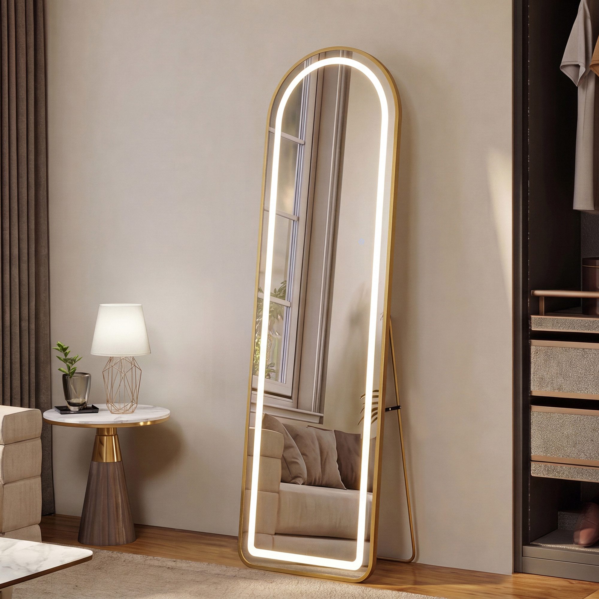 BELUPAI Ganzkörperspiegel LED Standspiegel, Moderne Wandspiegel (Set, 1-St., Großer Spiegel Bogen Bodenspiegel mit Touch-Schalter), für Schlafzimmer, Wohnzimmer – Bild 3 von 5