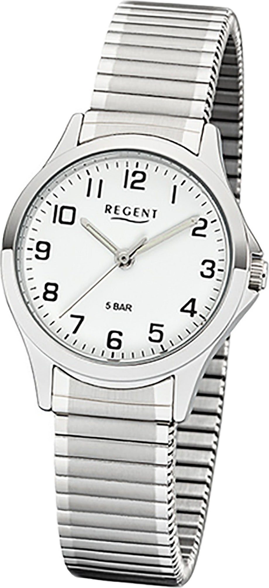 Regent Quarzuhr Regent Metall Damen Uhr 2242424 Analog, Damenuhr Metallarmband silber, rundes Gehäuse, klein (ca. 29mm)