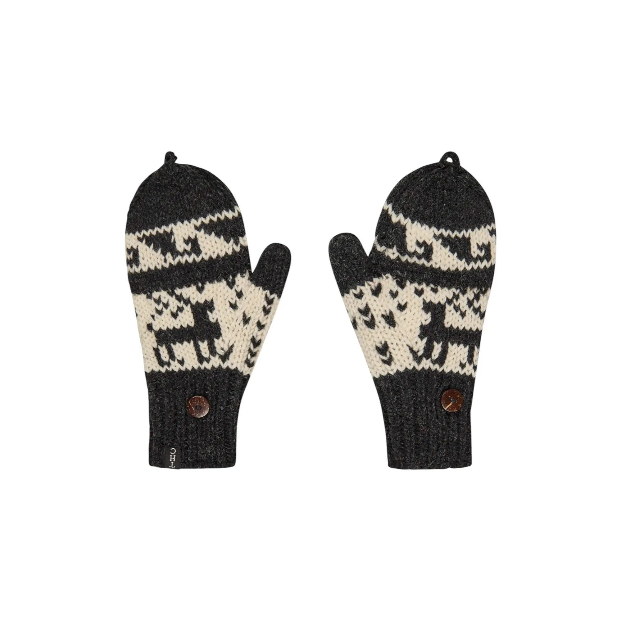 THC Natural Line Strickhandschuhe THC Klapphandschuhe 606 Rentier schwarz (1-St., 1 Paar) abklappbare Fingerspitzen