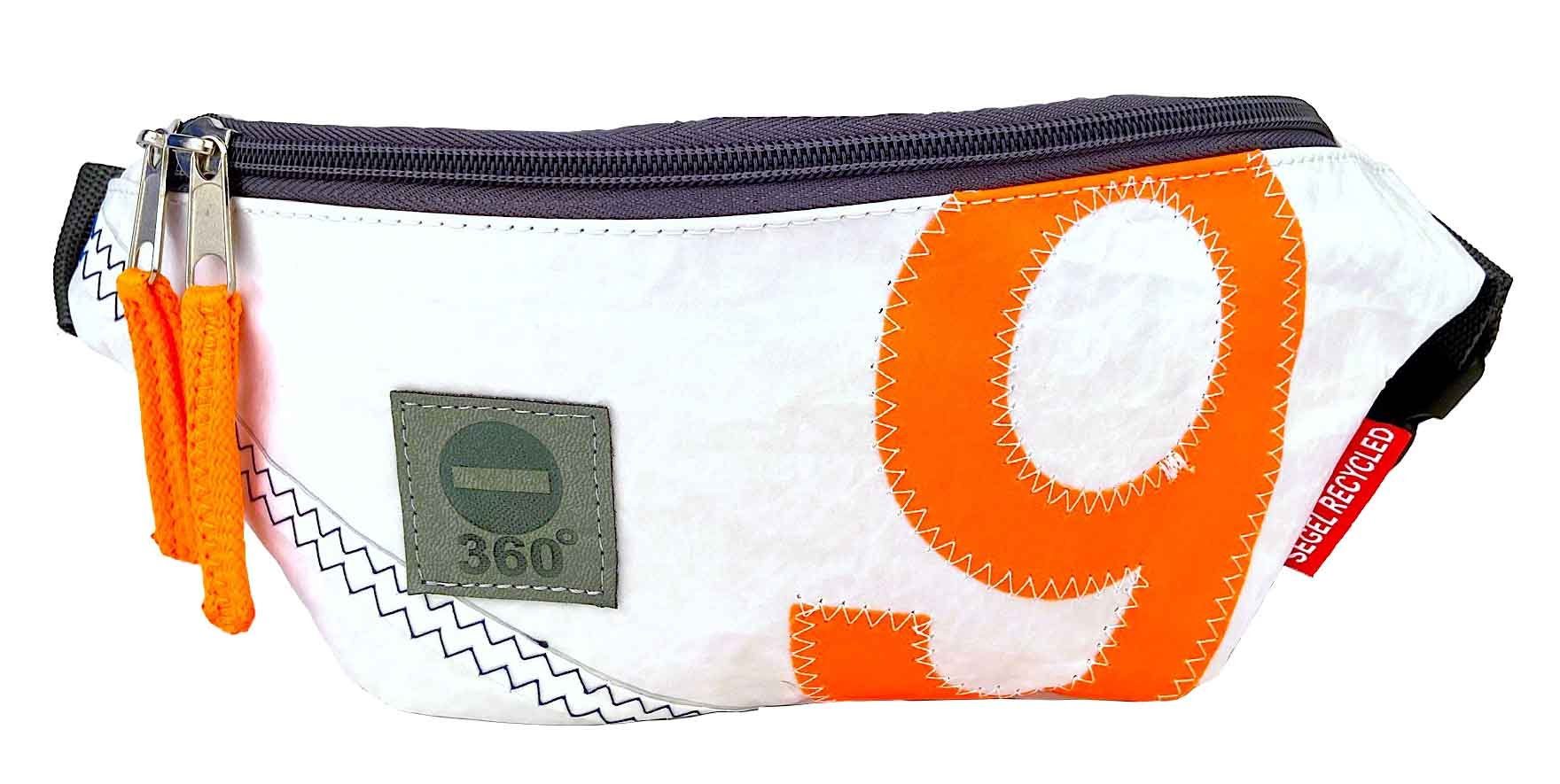 360Grad Bauchtasche Gürteltasche Bum Bag recyceltem Weiss aus Segeltuc mit Hüftgurt Orange