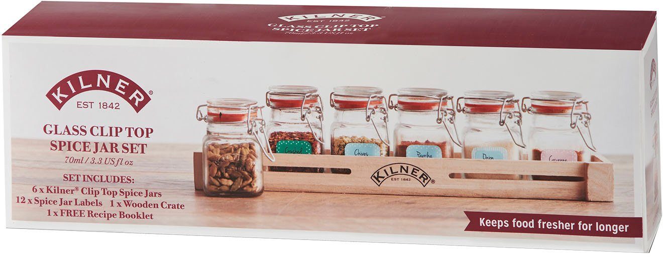 KILNER Gewürzbehälter, Glas, (Set, 7-tlg), Holzkasten, günstig online kaufen
