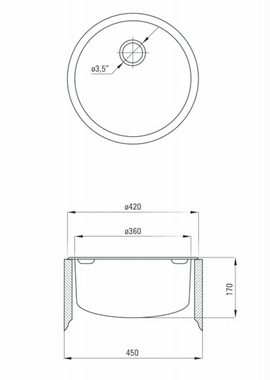 Faizee Möbel Edelstahlspüle Design Edelstahl-Einbauspüle Rundspüle 42 cm Ø inklusive Zubehör-Set, rund
