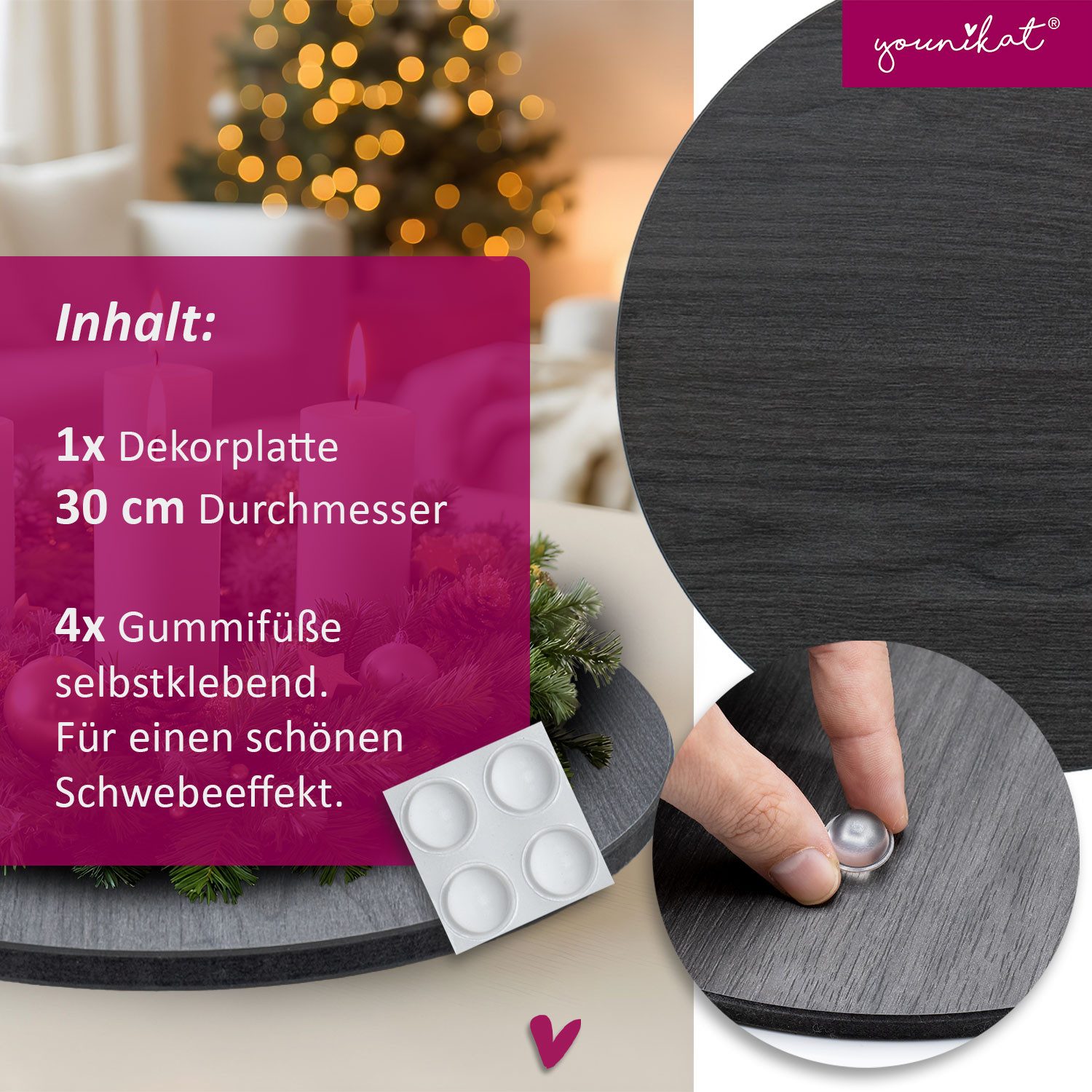 younikat Dekotablett younikat Dekotablett I 30 cm I rund I schwarz I dv1534