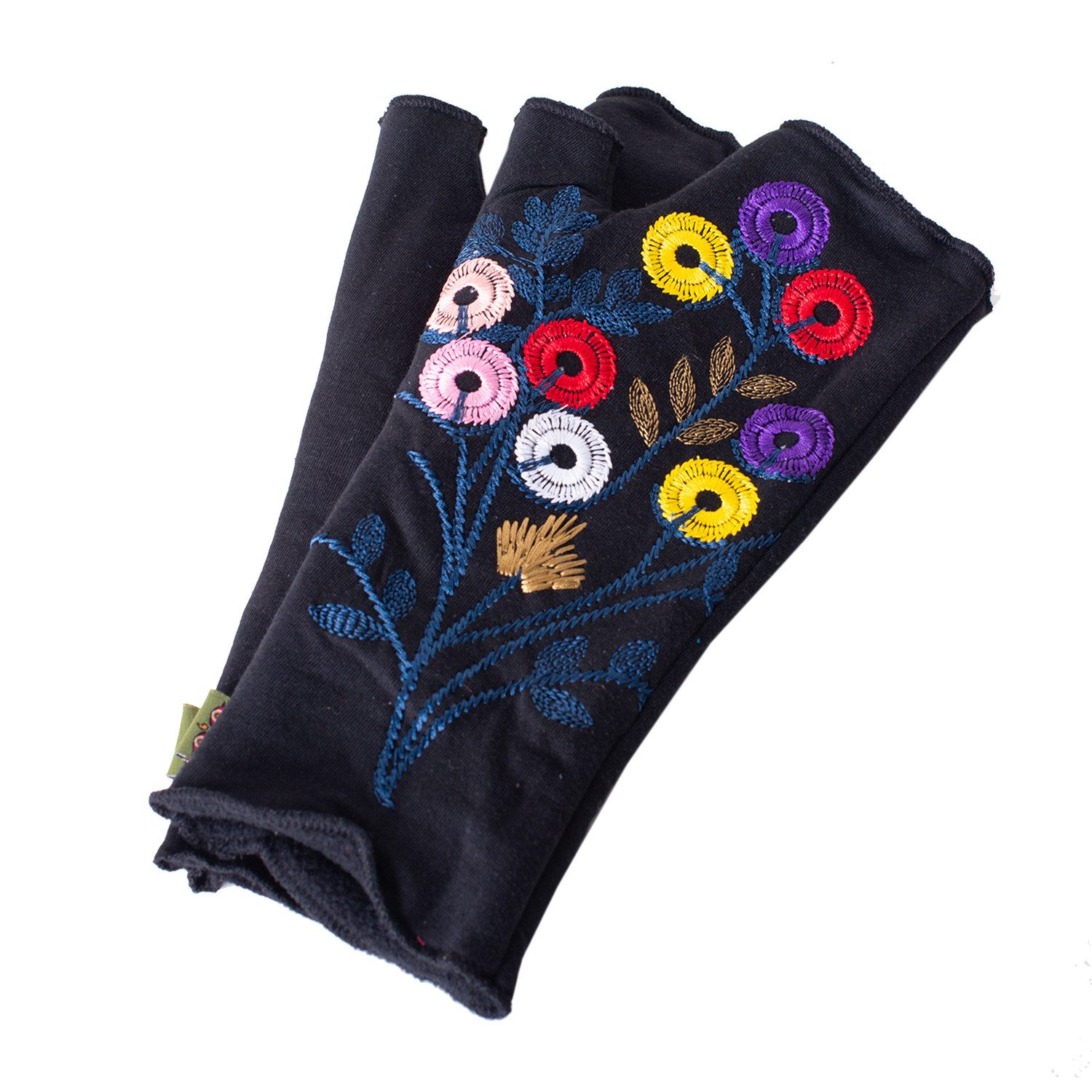 Armstulpen Warme Handstulpen mit Blumenstickerei, außen Baumwolle, innen Fleece