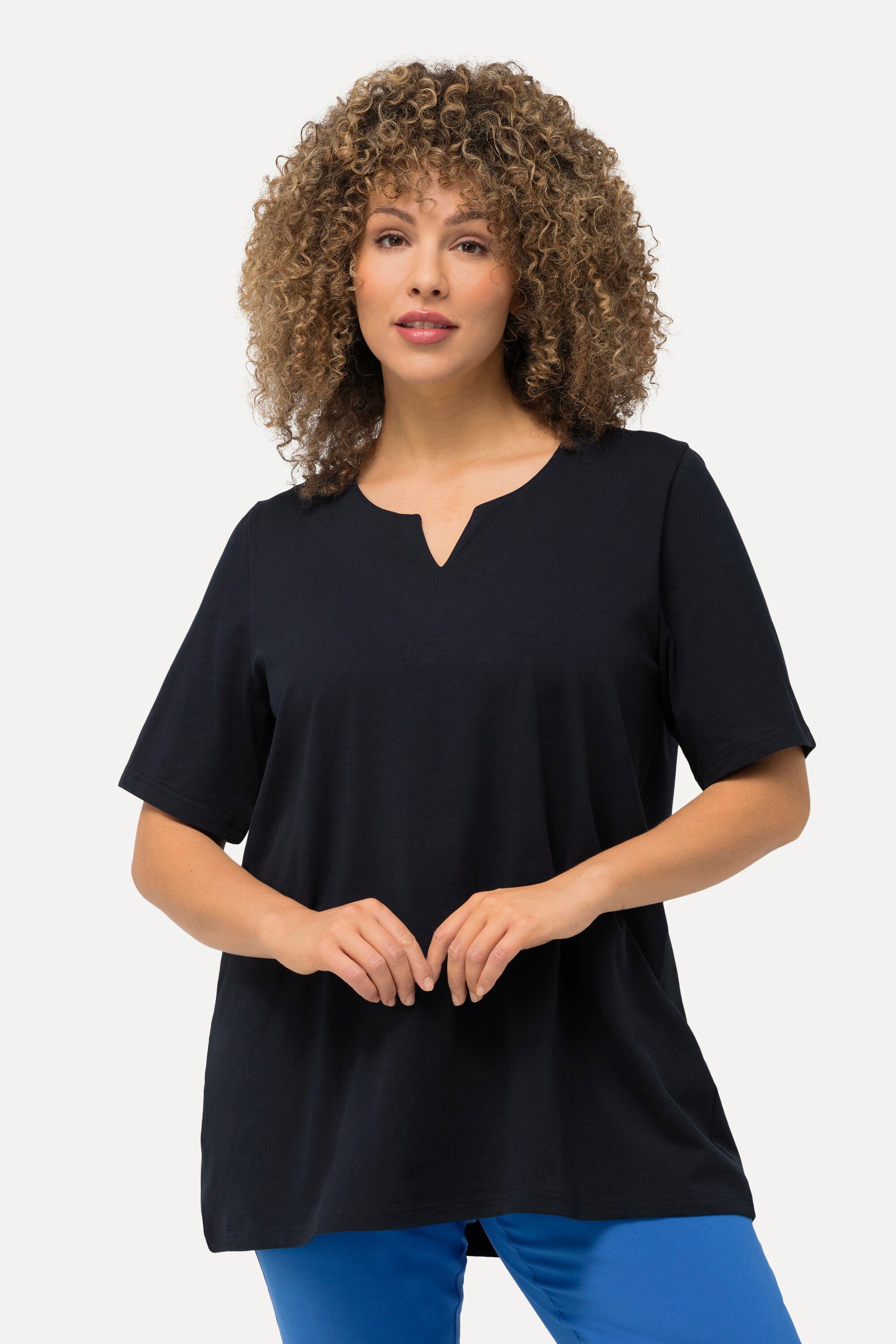Ulla Popken T-Shirt T-Shirt A-Linie Tunika-Ausschnitt günstig online kaufen