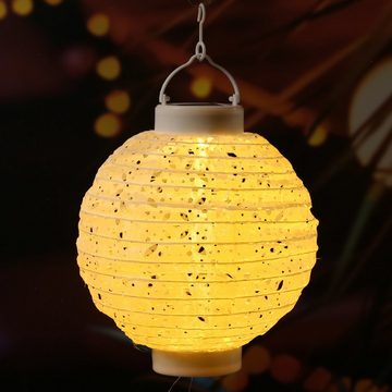 MARELIDA LED Lampion Solar Gartenlampion mit Muster weiß D: 20cm Party Balkon Terrasse, LED Classic, warmweiß (2100K bis 3000K)