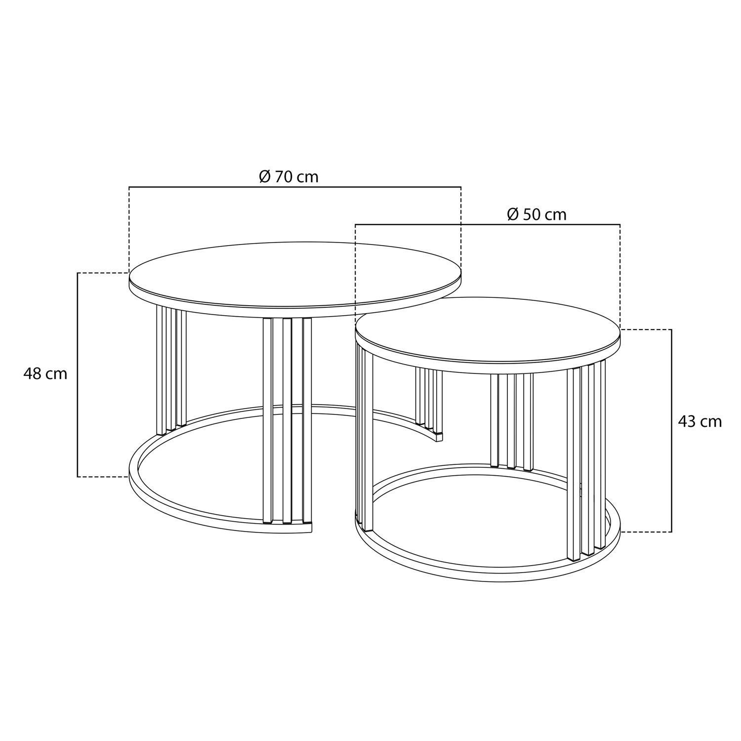 ALLHOUSE24 Couchtisch PEONY 2in1 GLAS runder Couchtisch GOLD Chrom Metallgestell (2er Set), Durchmesser: ⌀70 cm und ⌀50 cm – Bild 5 von 5