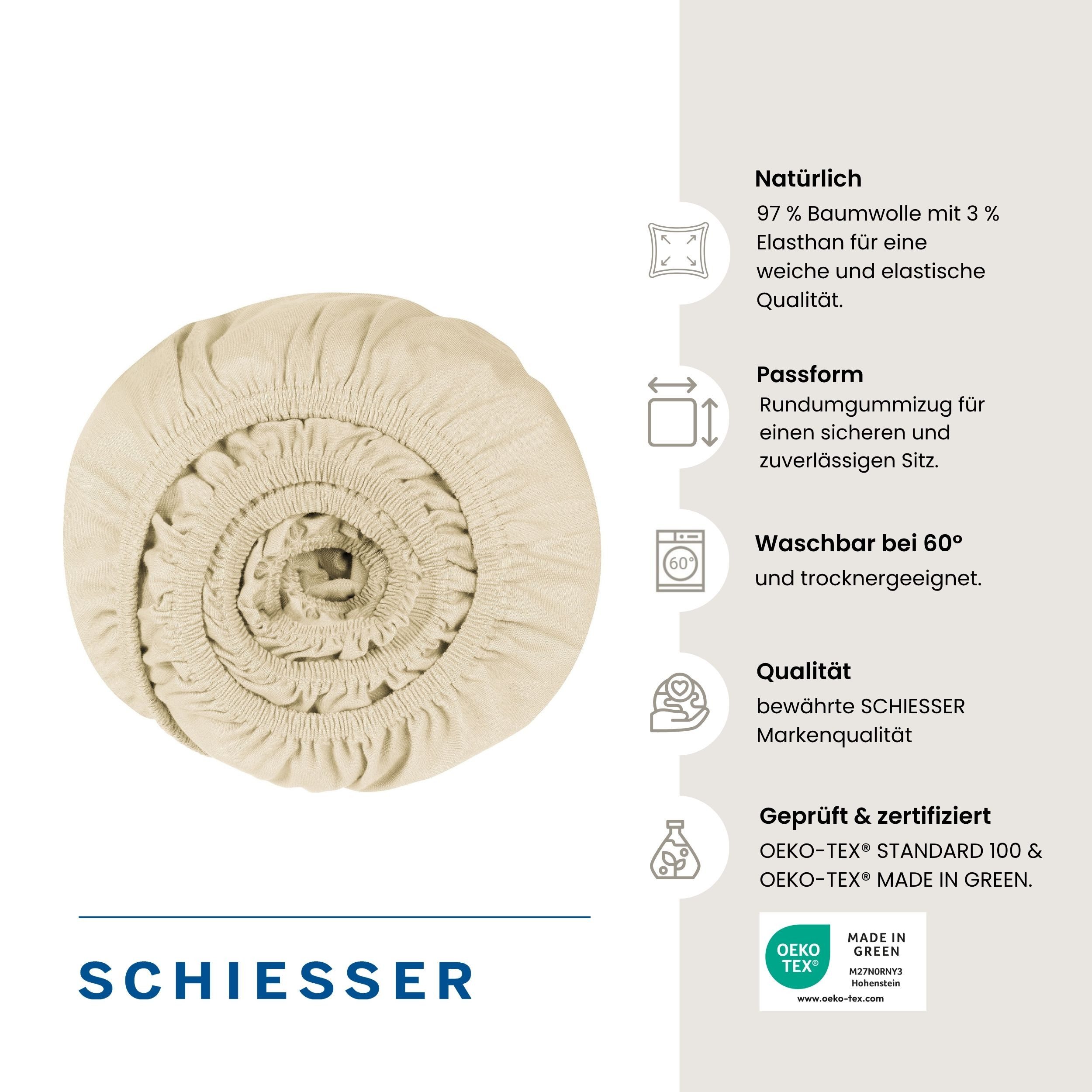 Schiesser Spannbettlaken Elli aus weicher Baumwolle mit Elasthananteil für flexiblen Sitz, Jersey-Elasthan, Gummizug: rundum, (1 Stück), für hohe Matratzen und  – Bild 2 von 5