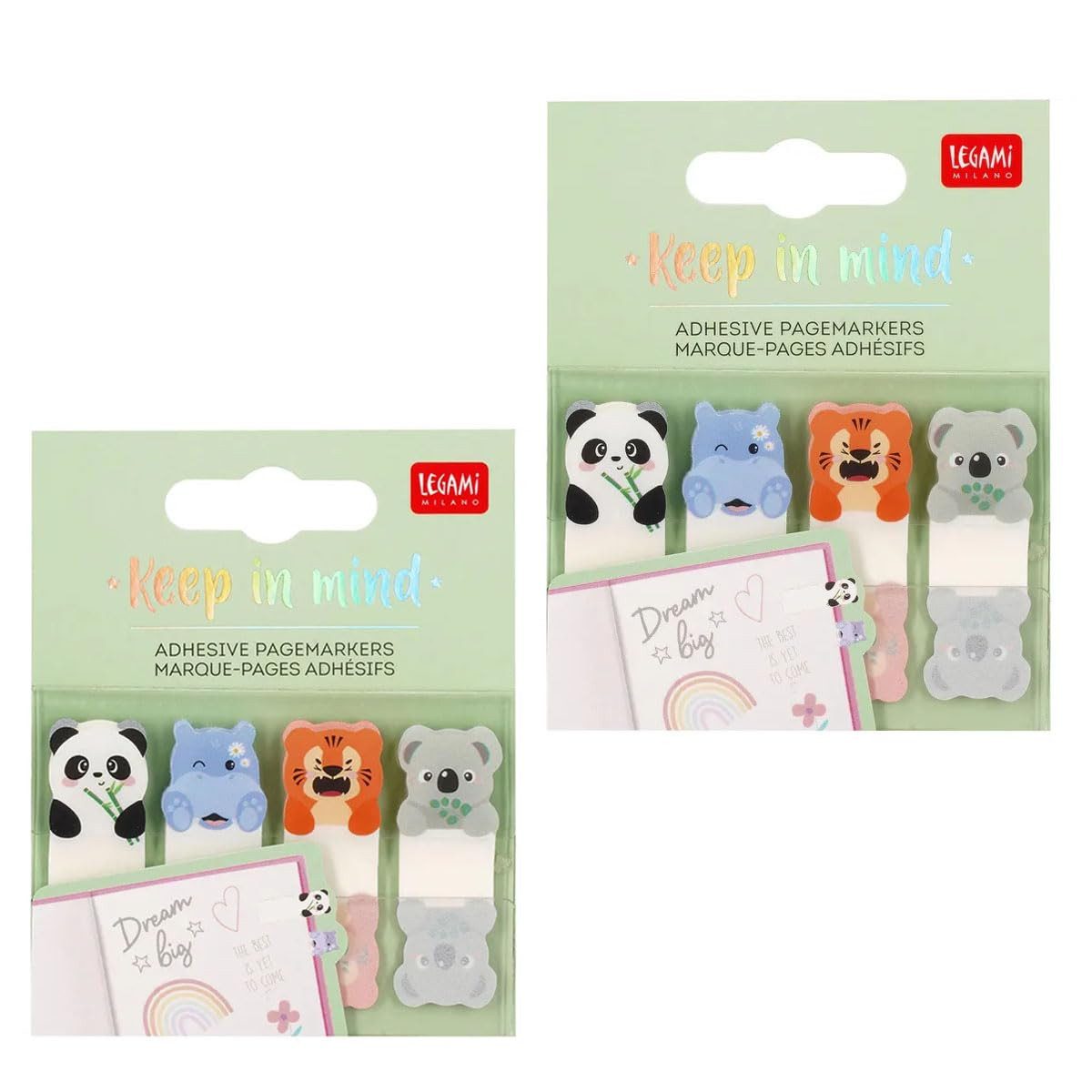 Legami Filzstift Seitenmarker Aufkleber 80 Stück 7x5,5 cm beschreibbar und entfernbar, Motiv Cute Animals, 2-er Set