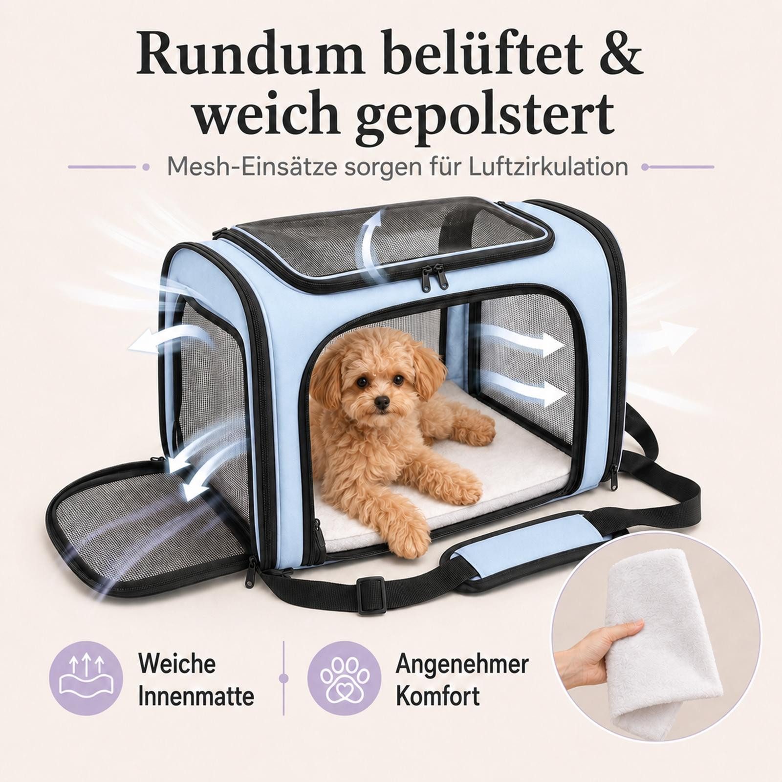 VERCO Tiertransporttasche für kleine Hunde Katzen und kleine Haustiere, Reise Hundetransporttasche Katzentransporttasche faltbar belüftet