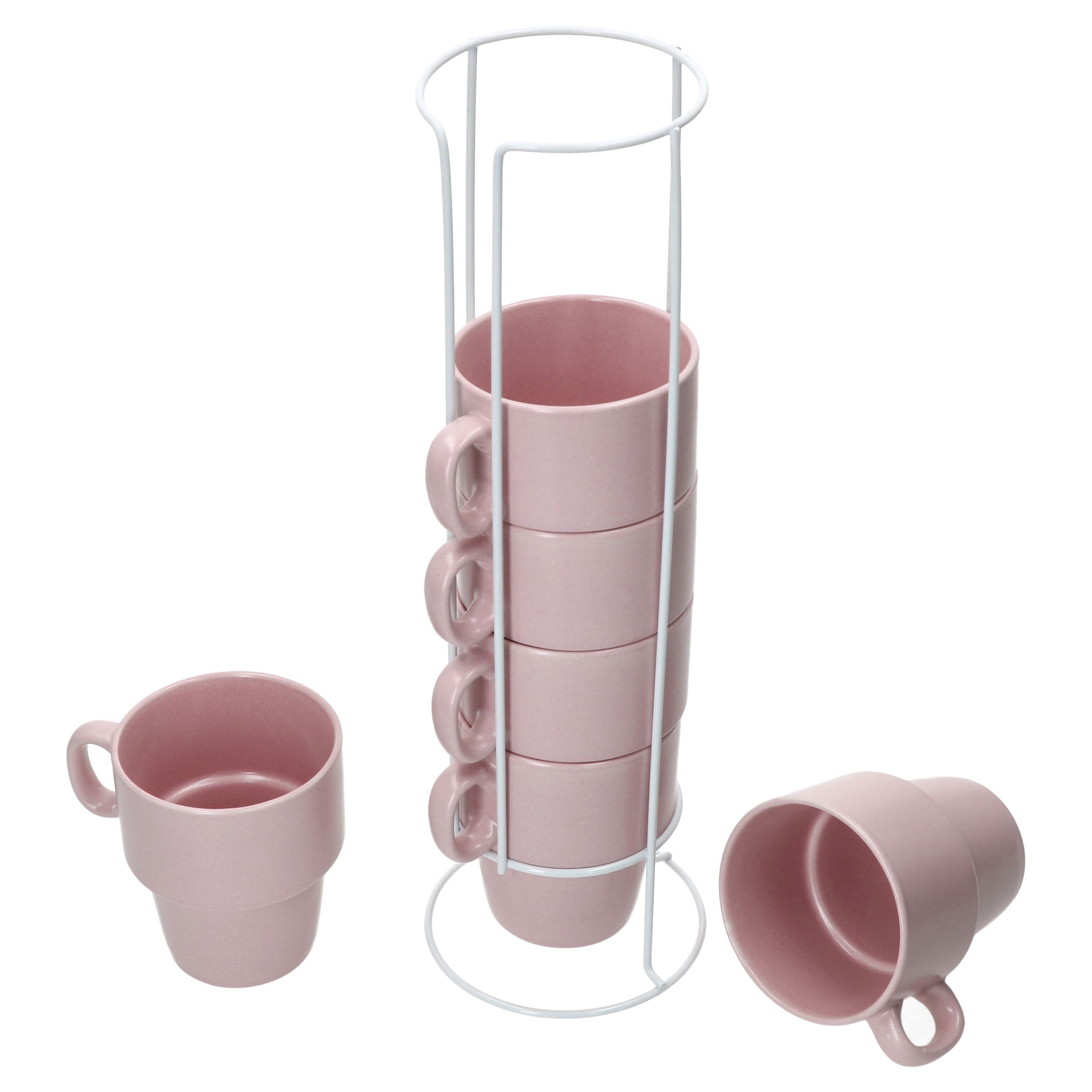 MamboCat Becher 6er Set Kaffeebecher mit Ständer Stata 250ml rosa Porzellan stapelbar, Porzellan