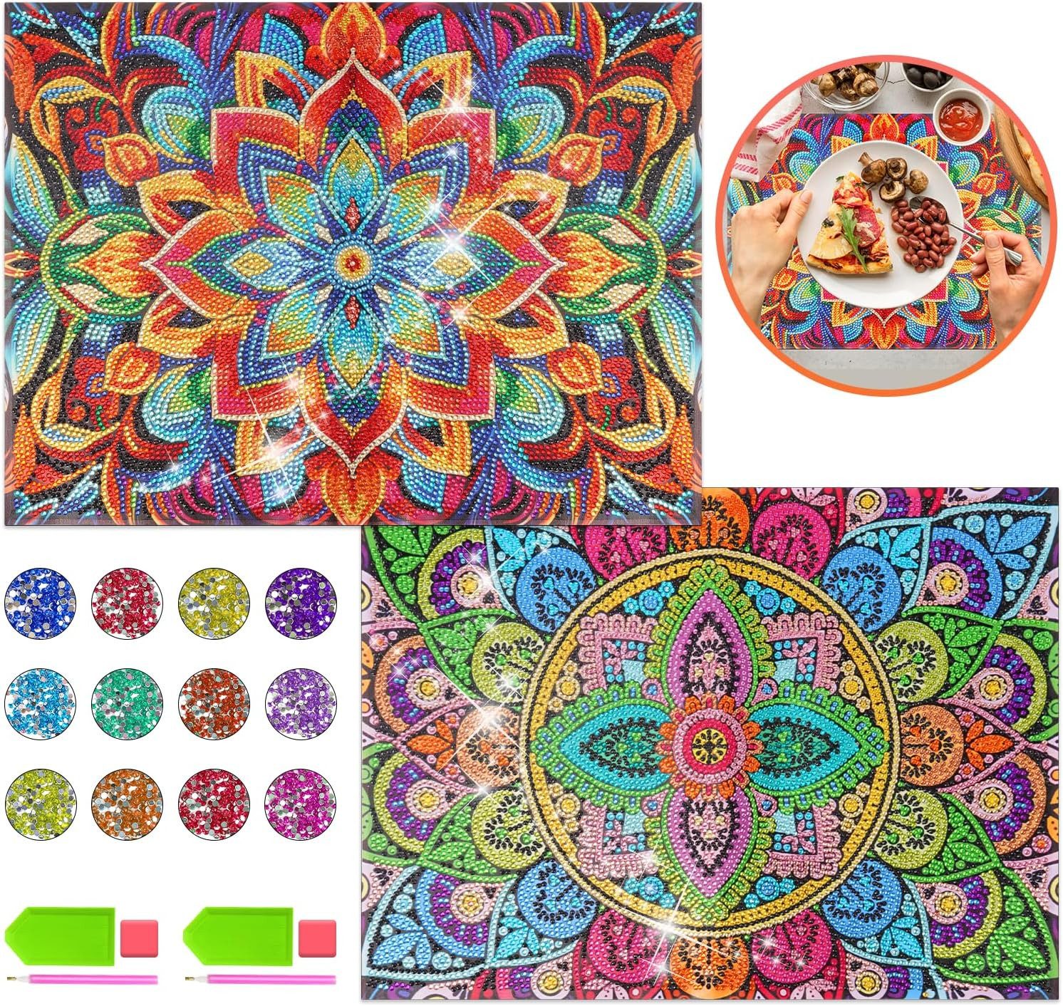 LA CUTE Malen nach Zahlen Mandala Diamantmalerei Tischset für kreative Kinderprojekte. (Bastelset für Kinder mit vollständigem Zubehör für Diamantmalerei-Projekte., Kreatives DIY Diamant-Malset Mandala-Mustern dekorative Tischsets), Mandala-Design Tischsets mit Diamantmalerei kreative Kinderprojekte.