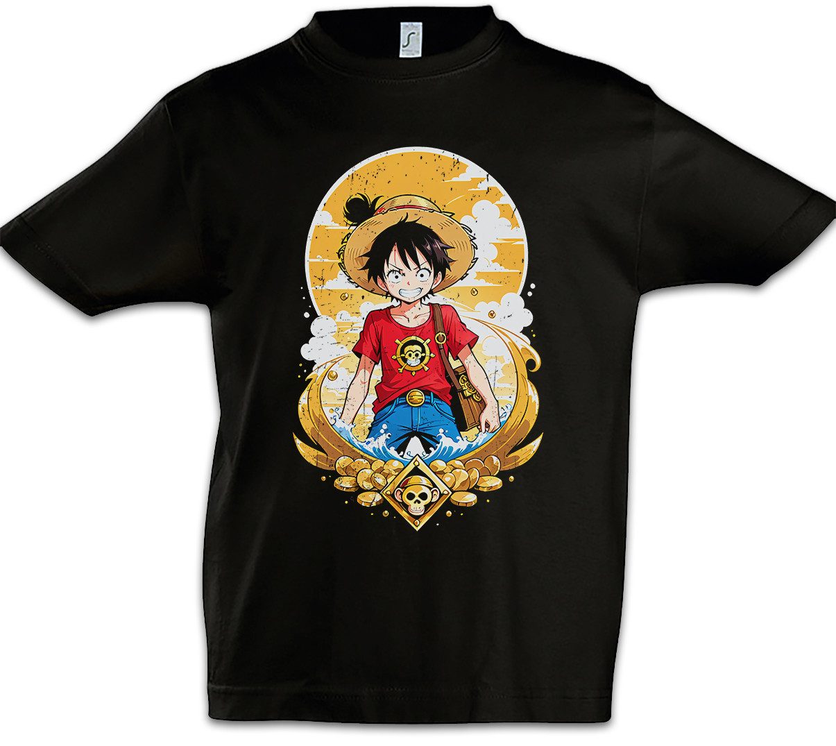 Print-Shirt Monkey Ruffy Logo Kinder T-Shirt One Pirate Adventure Anime Piece D