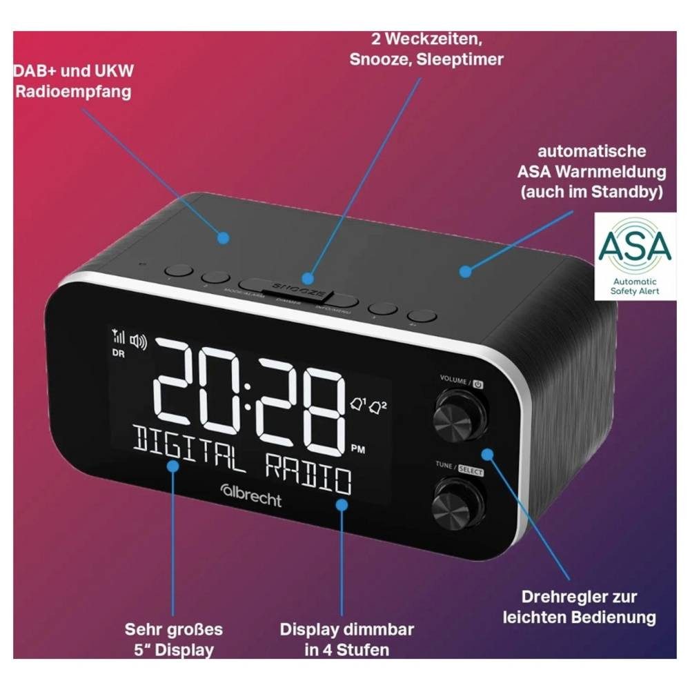 Albrecht DR 455 Radiowecker DAB+, UKW Weckfunktion Schwarz 27455 Radio (Weckfunktion)