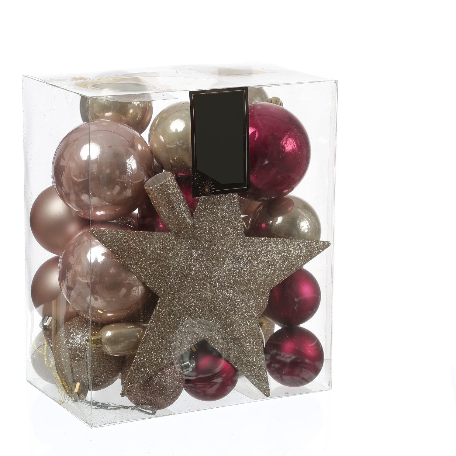 MARELIDA Weihnachtsbaumkugel Christbaumkugeln Weihnachtskugeln mit Stern Baumspitze pink rosa 33St. (33 St)