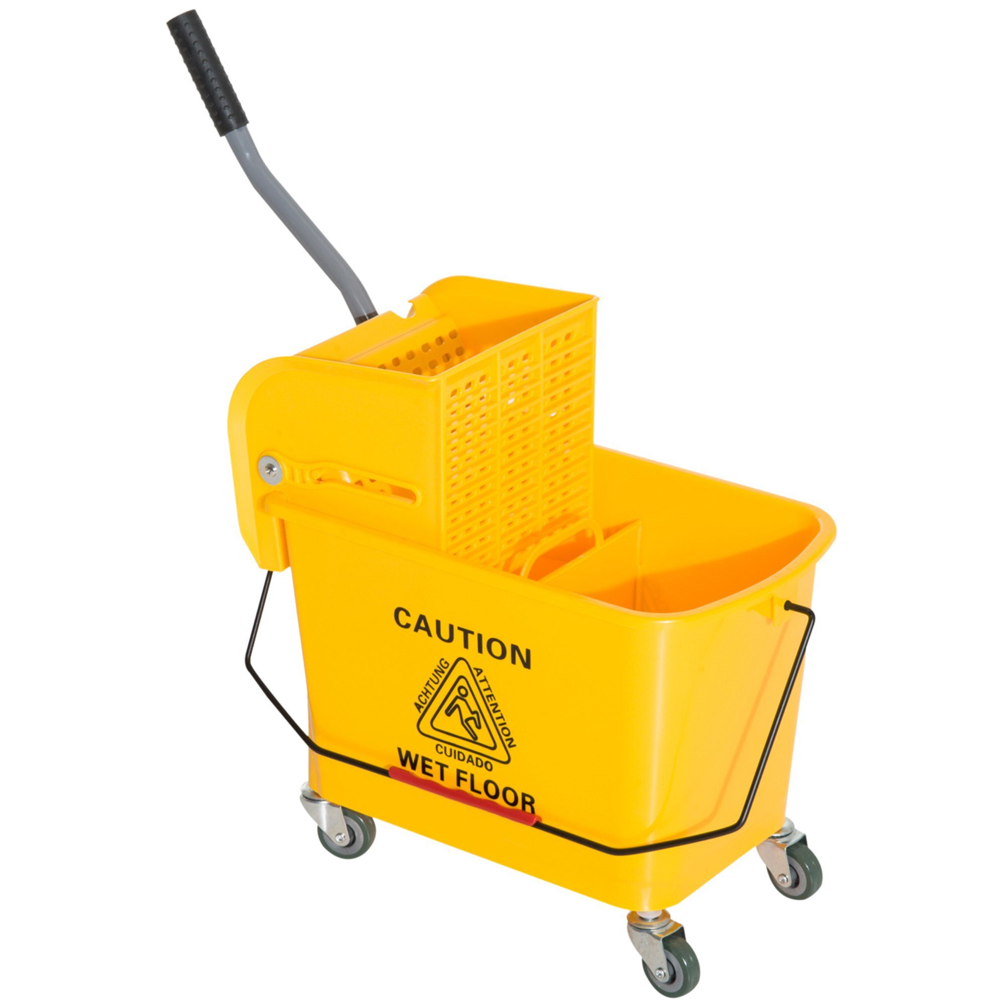 HOMCOM Ведро для очистки Putzwagen Fahreimer 20 Liter Wischwagen mit Presse, (2 Kammern, 1-tlg., Gelb), 60cm x 27cm x 70,5cm