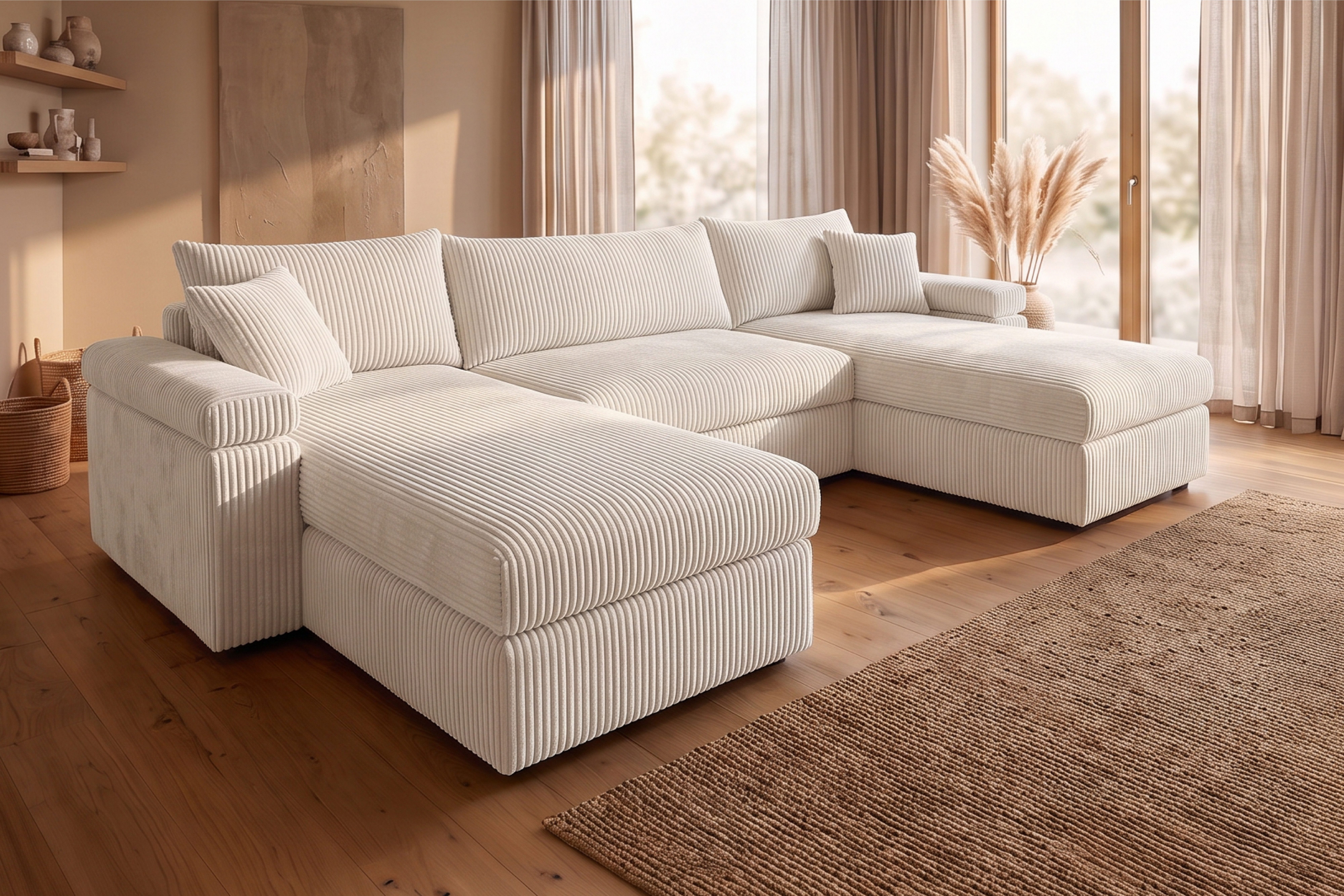 OTTO home Wohnlandschaft Cosy U-Form, B: 309 cm, XXL-Wohnlandschaft mit Federkern, 2 Zierkissen, Mega-Sofa, Cord oder Struktur weich, Kaltschaumauflage