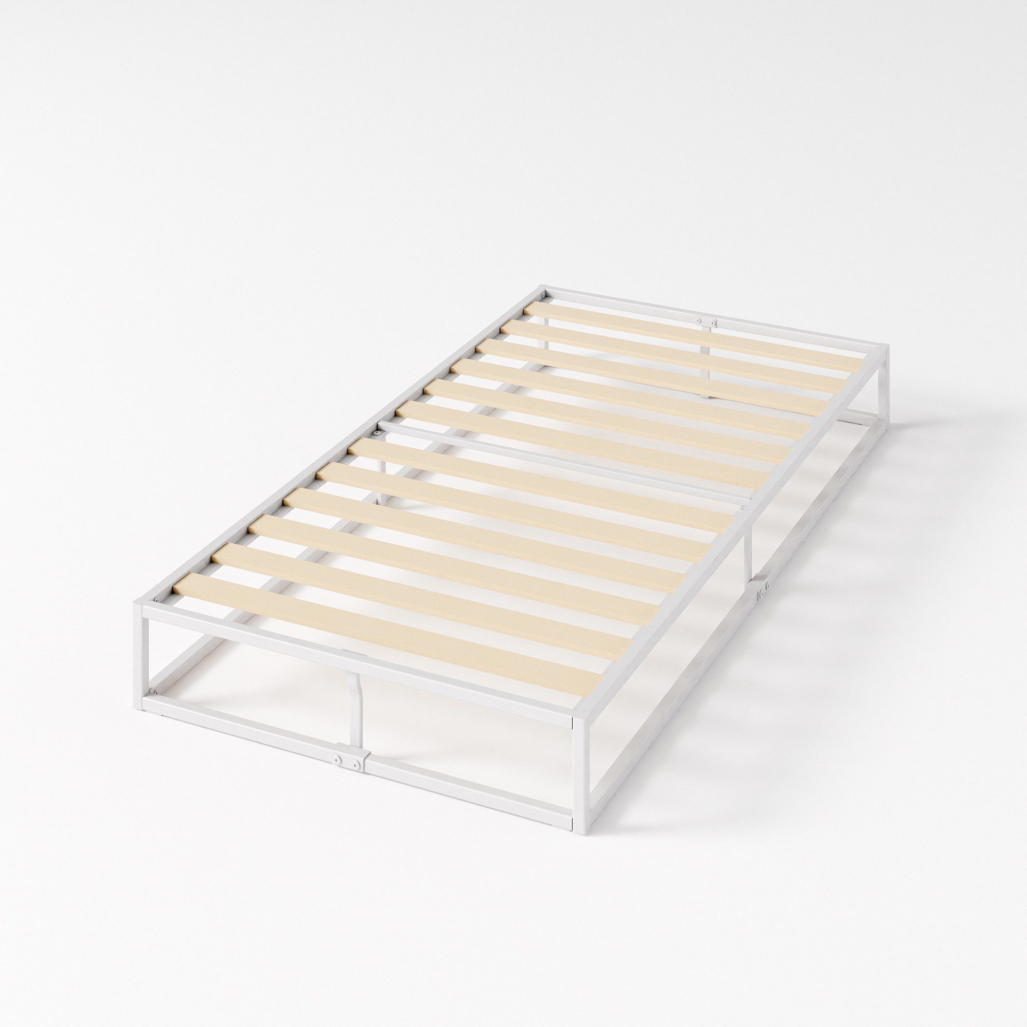 ZINUS Bettgestell Joseph - Stabiler Bettrahmen mit Holzlattenrost & Stauraum (Bis 159 kg belastbar, 1-tlg., Doppel/Einzelbett, Weiß, 90x200 cm), Kinderleichter Aufbau, Robust