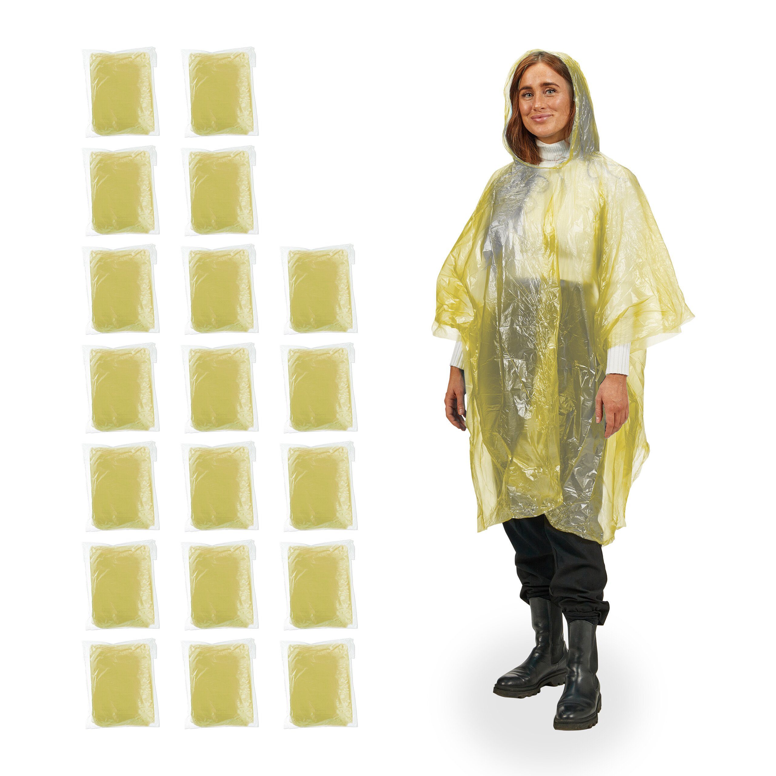 relaxdays Regenponcho Einweg Regenponcho 20er Set Gelb