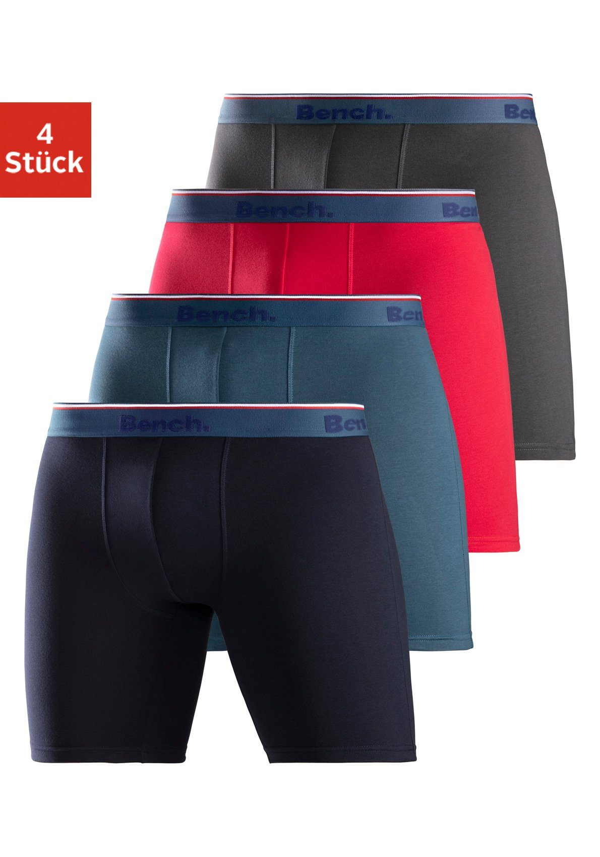 Bench. Langer Boxer (Packung, 4-St) Boxershorts mit langem Bein, schmalen Streifen und Logo im Bund