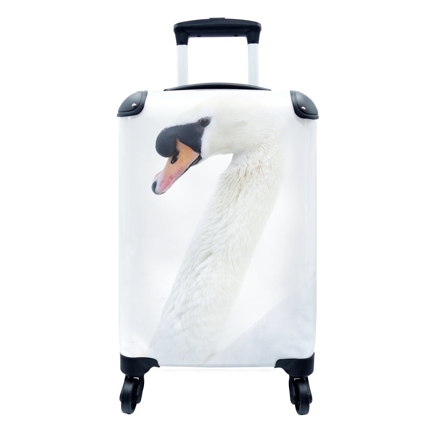 MuchoWow Handgepäckkoffer Schwan auf weißem Hintergrund, 4 Rollen, Reisetasche mit rollen, Handgepäck für Ferien, Trolley, Reisekoffer