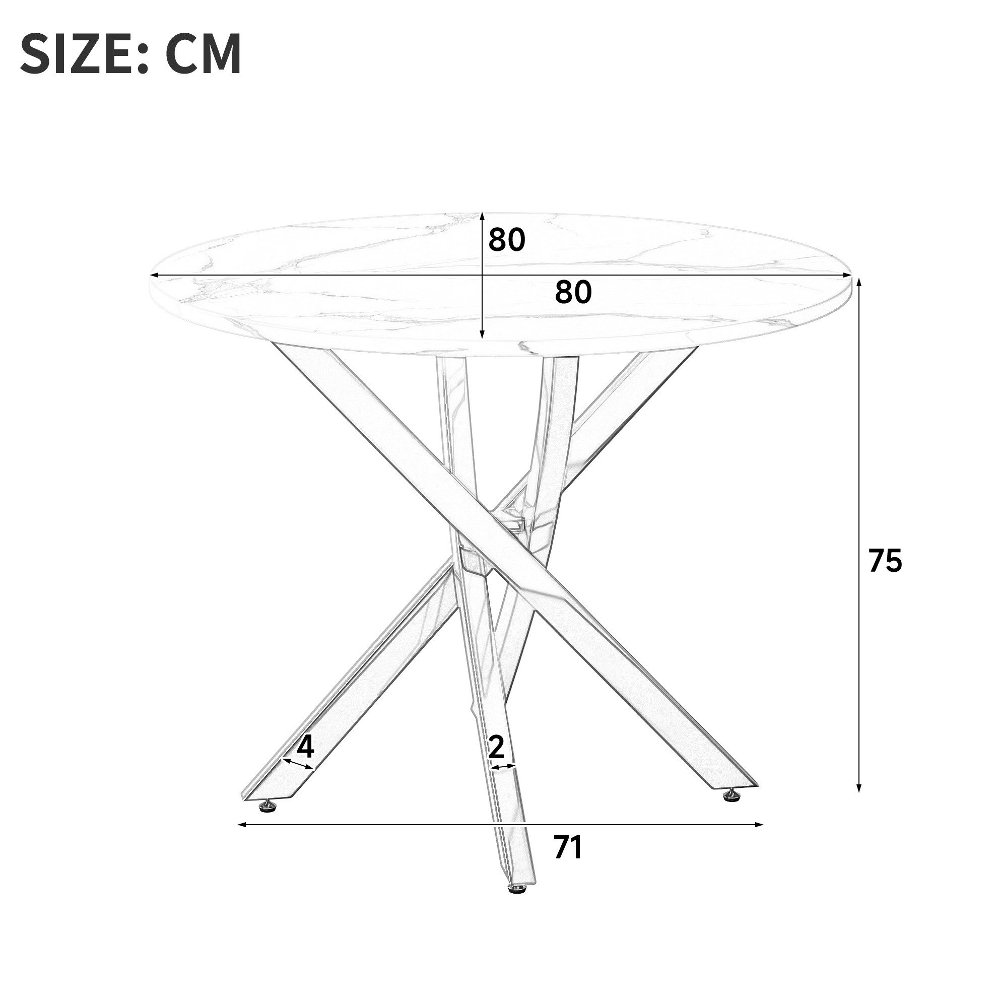 REDOM Esstisch Kompakter runder Tisch für Esszimmer & Wohnzimme (Packung, 1-St., Weiß+Silber, 80×80×75 cm, vielseitig einsetzbar), Marmoroptik, verchromte Beine, stabil