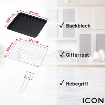 ICQN Kleinküche ICQN Minibackofen 15 Liter, 1200W, 90°C-230°C, 60 min. Timer, Anthraz, 3 Kochfunktionen, 60 min, Doppelverglassung, 90-230°C
