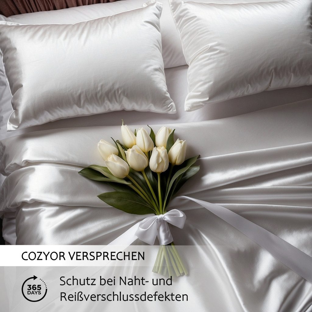 Cozyor Bettwäsche Satin glänzend 135x200, 155x200, 155x220, 200x200cm mit Reißverschluss, Satin, weiß Purity, 2 teilig, Edel und hochwertig – Bild 4 von 5