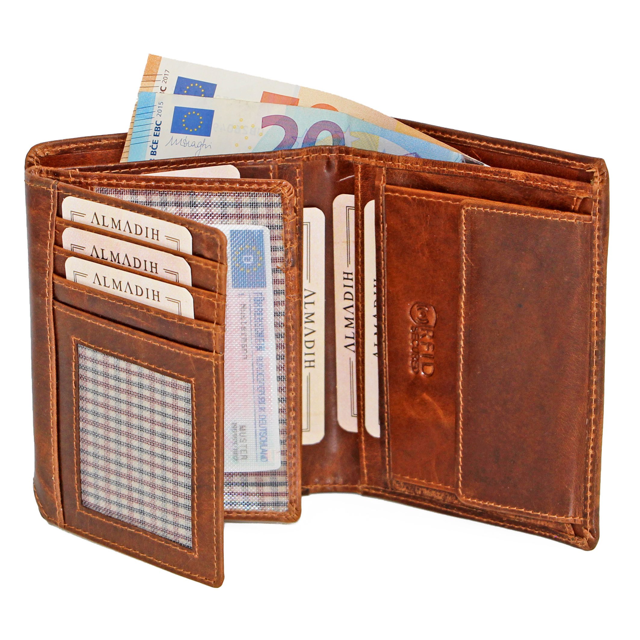 ALMADIH Brieftasche Herren Leder P2H Portemonnaie RFID Geldbörse Hochformat Geldbeutel