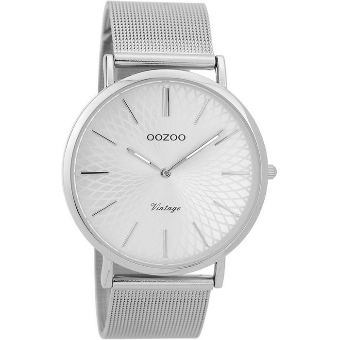 OOZOO Quarzuhr Oozoo Damen-Uhr silber (Armbanduhr) Damenuhr rund groß (ca. 40mm) Edelstahlarmband Fashion-Style