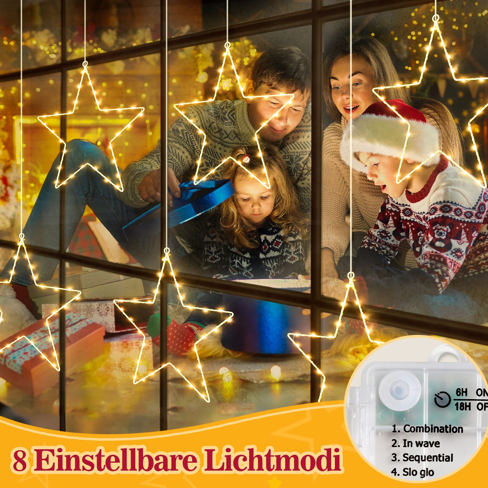 Salcar LED Stern LED Fensterdeko SternLED Weihnachtsstern Fensterlichter Weihnachtsdeko, LED fest integriert, Batteriebetrieben mit Timer, 8 Modi Weihnachtsbele – Bild 4 von 5
