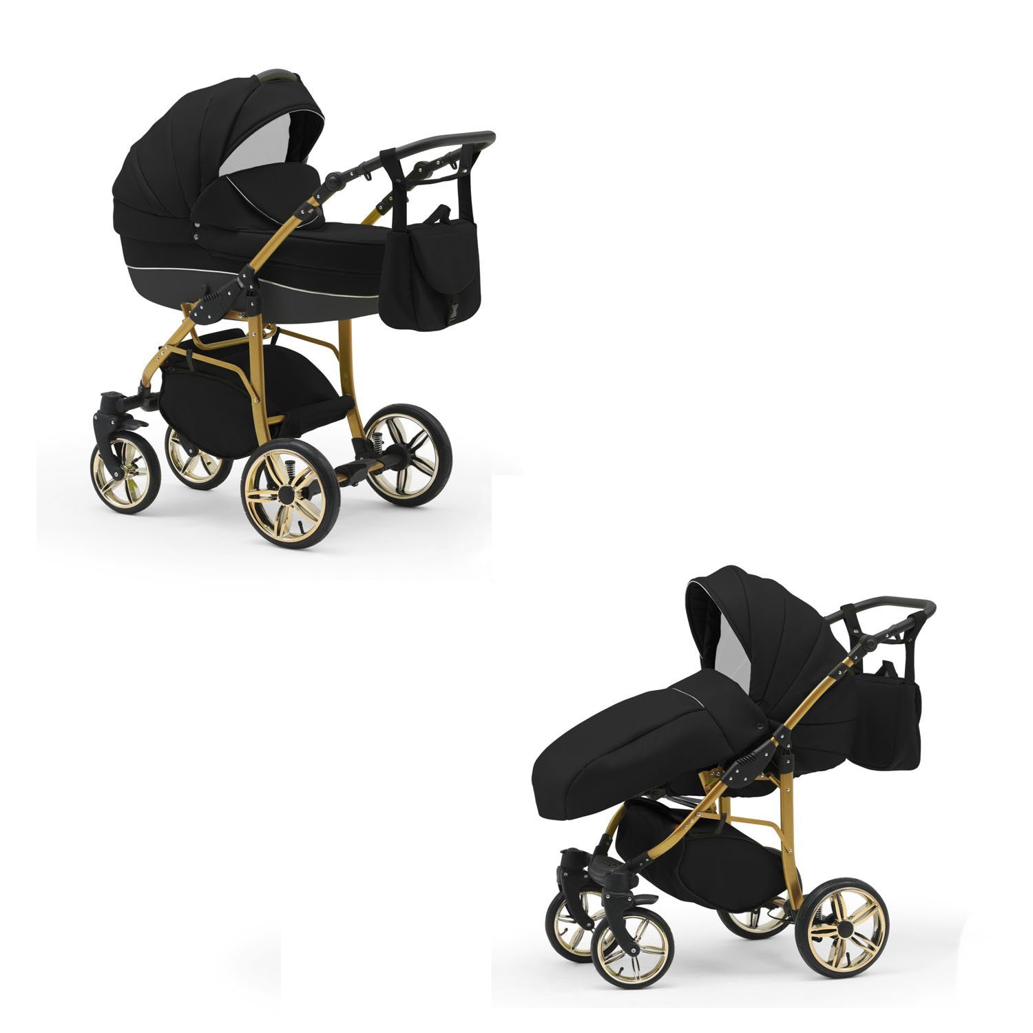 babies-on-wheels Kombi-Kinderwagen Schwarz Cosmo Kinderwagen-Set Gold 1 in 2 Teile - 46 - 13 Farben in