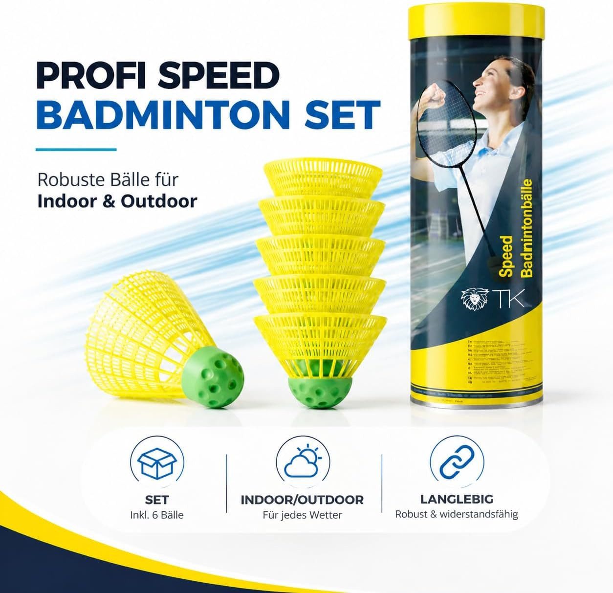Sportyfits® Speedbadmintonball 5x Speedbadminton Federbälle gelb - Badmintonbälle (5er Set, 5-St., 5 Stück), extra Schnell
