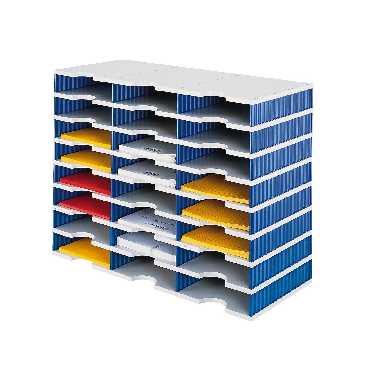 STYRO Briefablage 1 Sortierstation Standard styrodoc trio 24 Fächer grau/blau (1-St), 8 Etagen á 3 Fächer; Nachträglich erweiterbar
