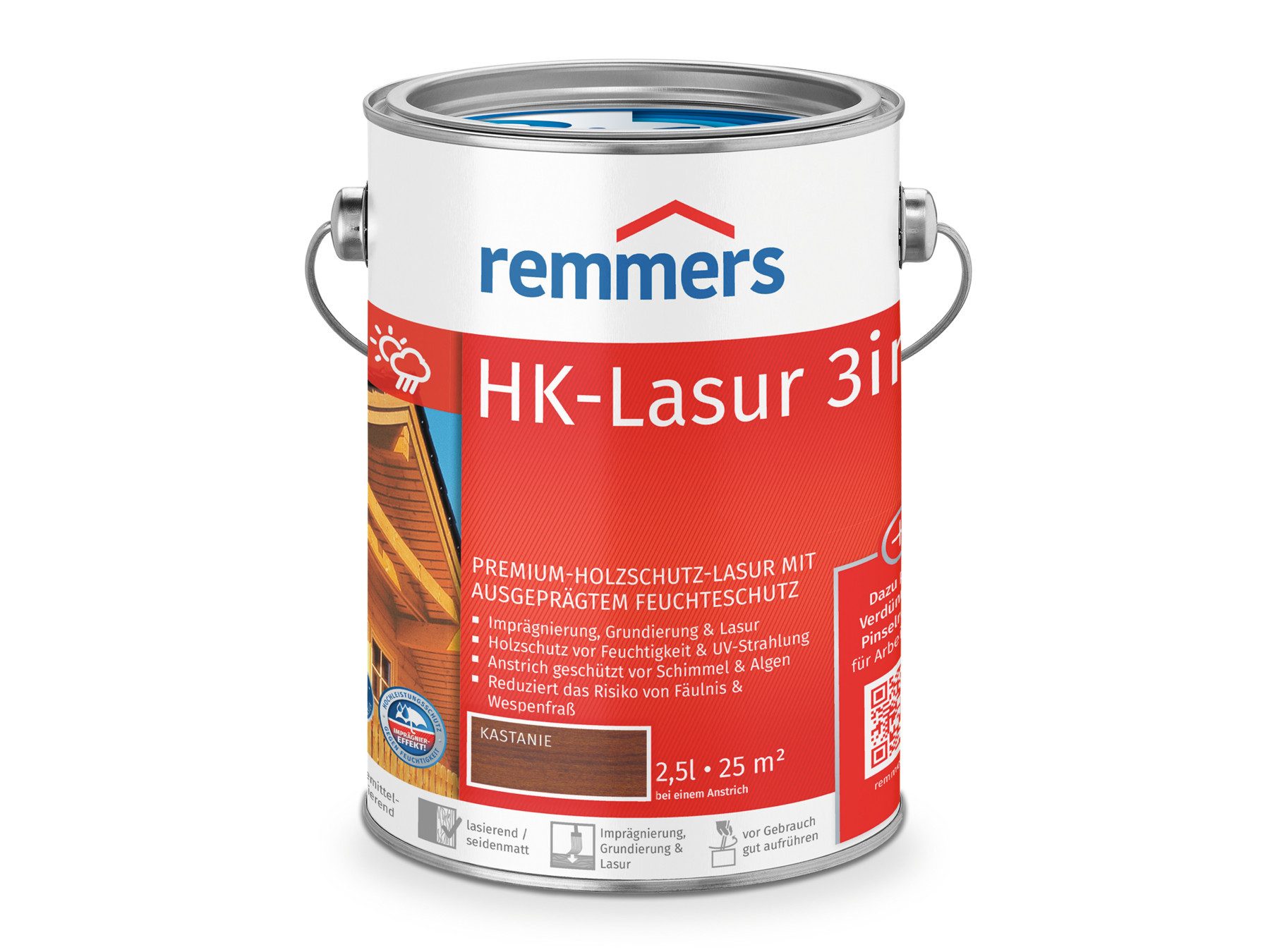Remmers Holzschutzlasur HK-Lasur 3in1 2,5 Liter, 3facher Holzschutz mit Imprägnierung + Grundierung + Lasur