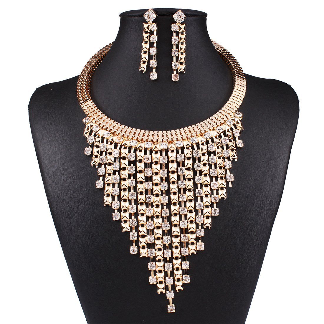 GLAMO Goldfarbene Quasten Halskette und Choker-Set Ohrringe mit und Diamanten