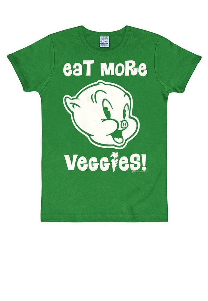 LOGOSHIRT T-Shirt Looney Tunes - Eat More Veggies mit Schweinchen Dick-Print