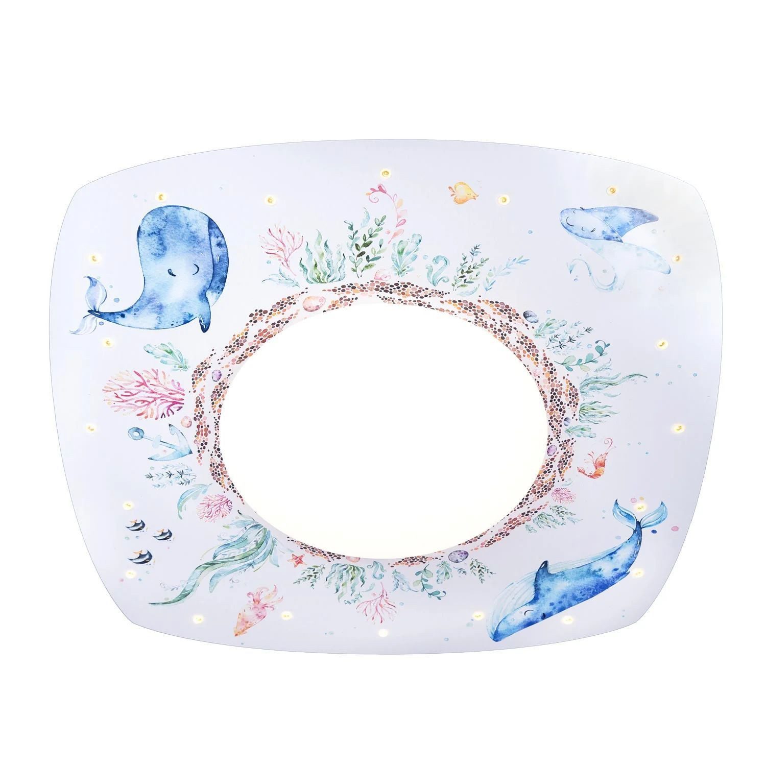 Licht-Erlebnisse Deckenleuchte MERLE, LED, Warmweiß, LED Kinderzimmer Holz 56 cm breit Dimmbar Weiß Blau Unterwasser 3000 K