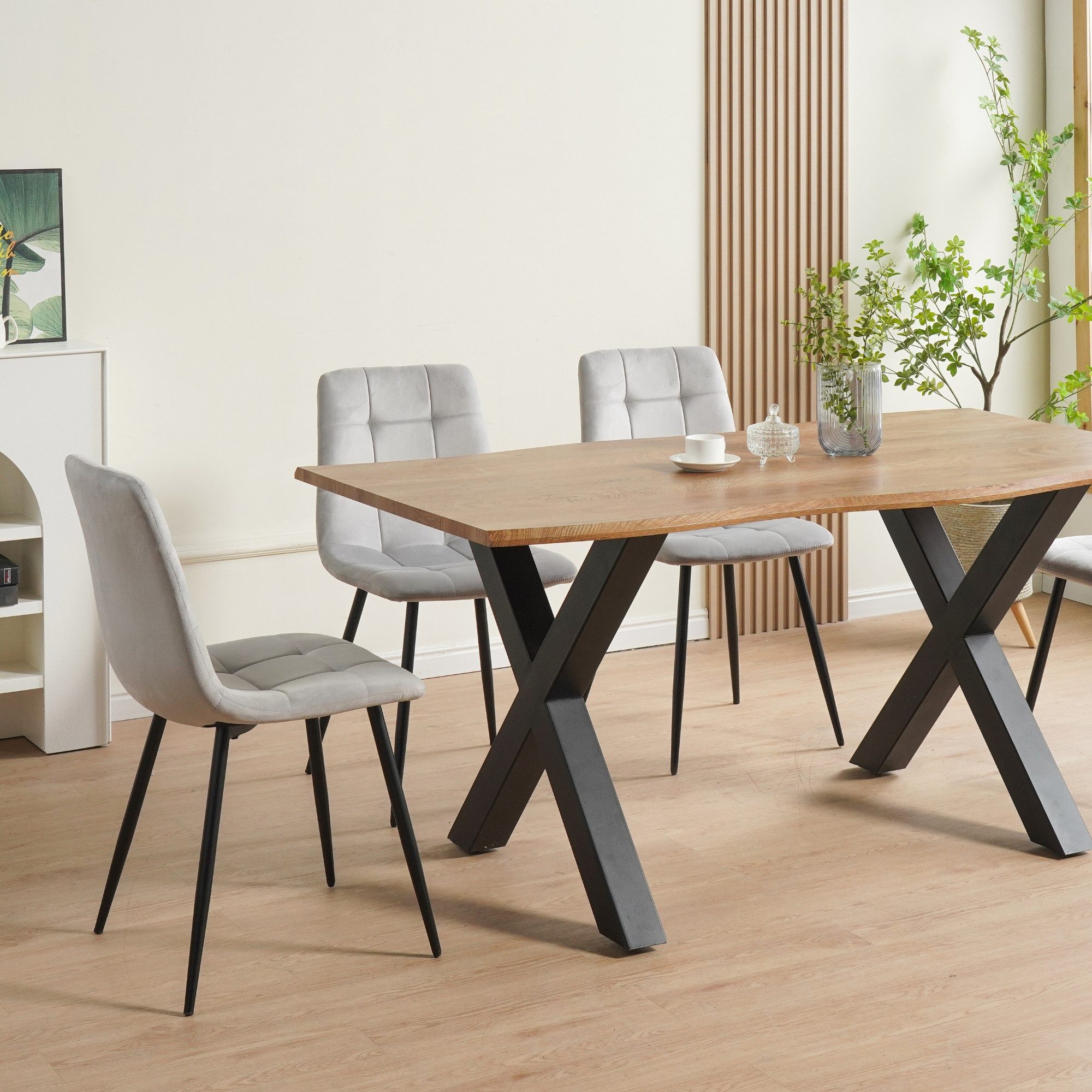 Albatros International Esszimmerstuhl Esszimmer Stühle 4 er Set BORA, Stuhl Stühle Esszimmerstühle, Küche (4er Set, Grau, Samt Bezug), Küchenstuhl Küchenstühle  – Bild 4 von 5