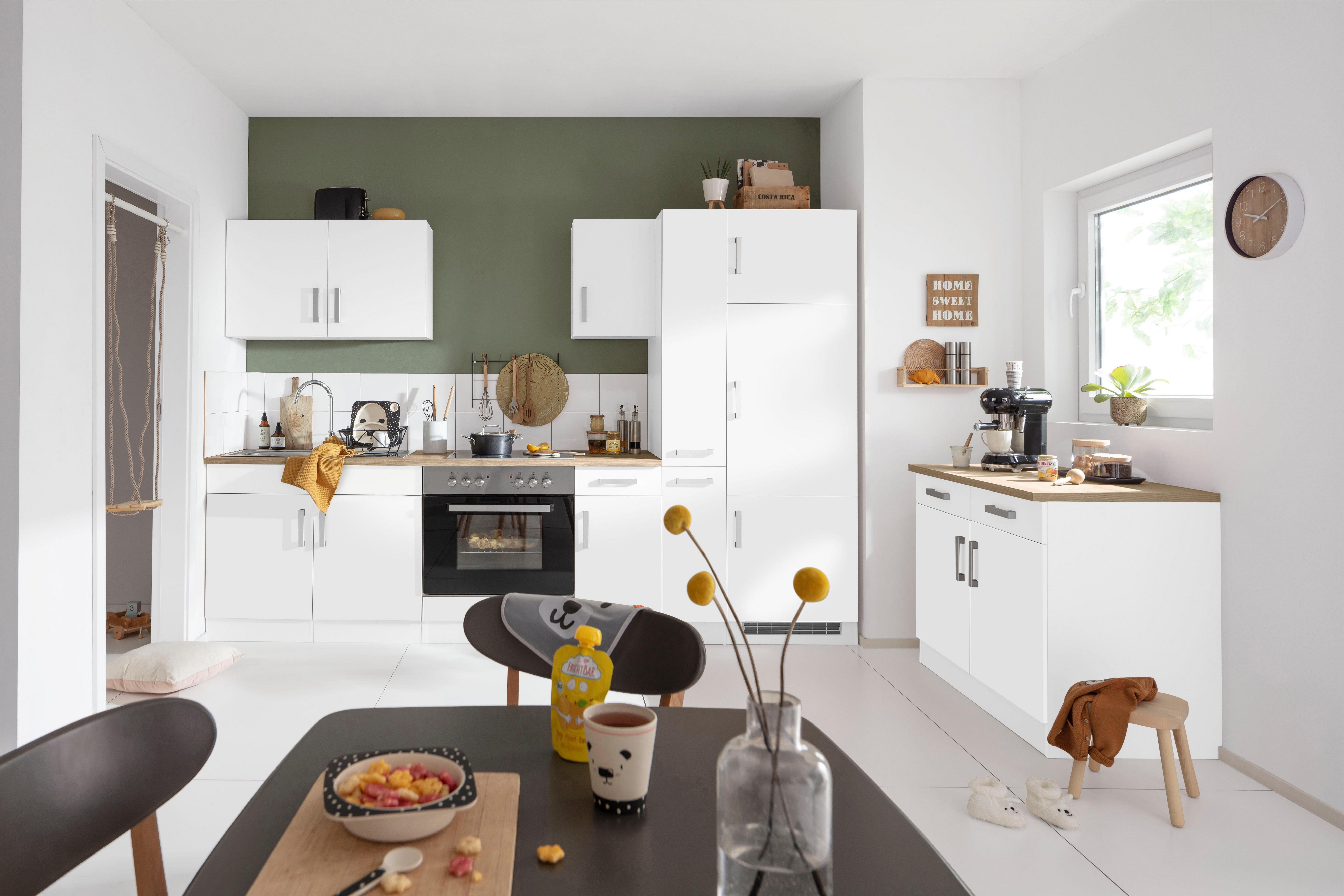 KOCHSTATION Küchenzeile KS-Gera, Breite 300 cm, wahlweise mit E-Geräten, mit Arbeitsplatte