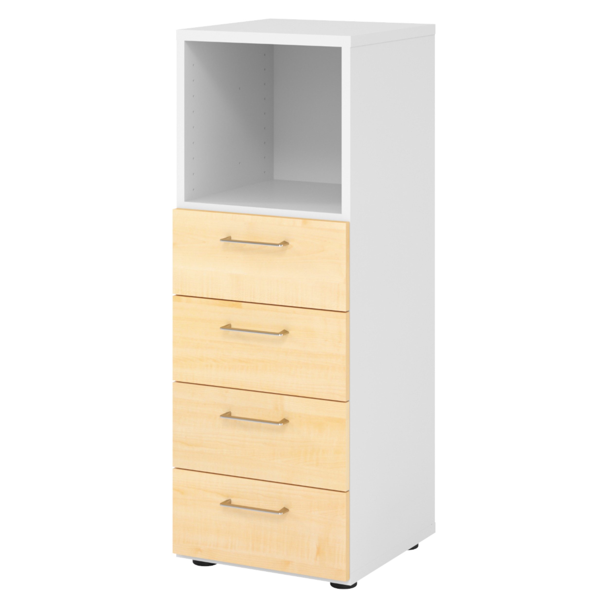 bümö Aktenschrank smart Schubladen Kombi - 4 Schübe Dekor: Weiß/Ahorn