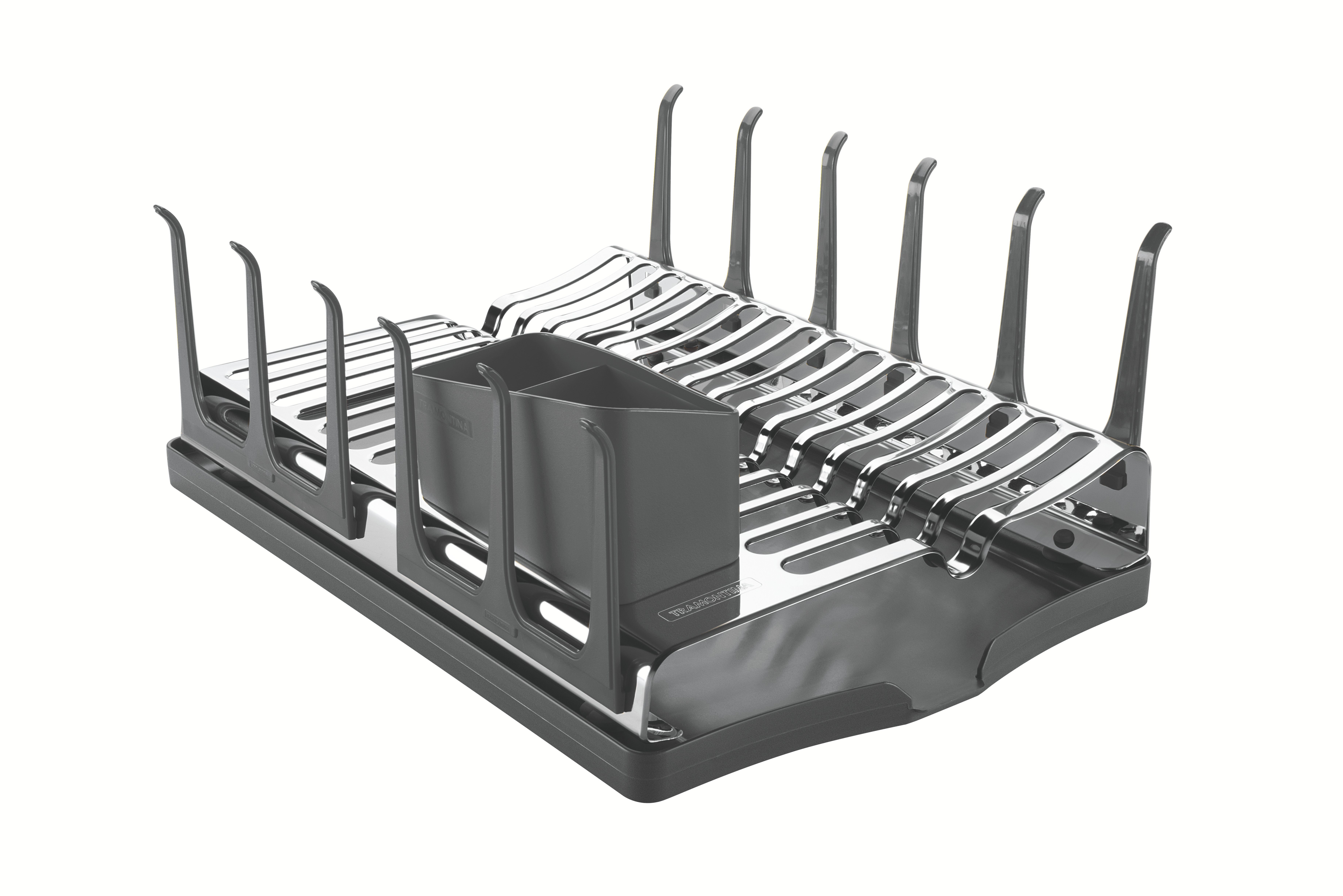 Tramontina Geschirrständer PLURALE, rostfreier Edelstahl, rutschfest, Besteckbehälter, arbeitsplattenschonend mit Abtropfschale