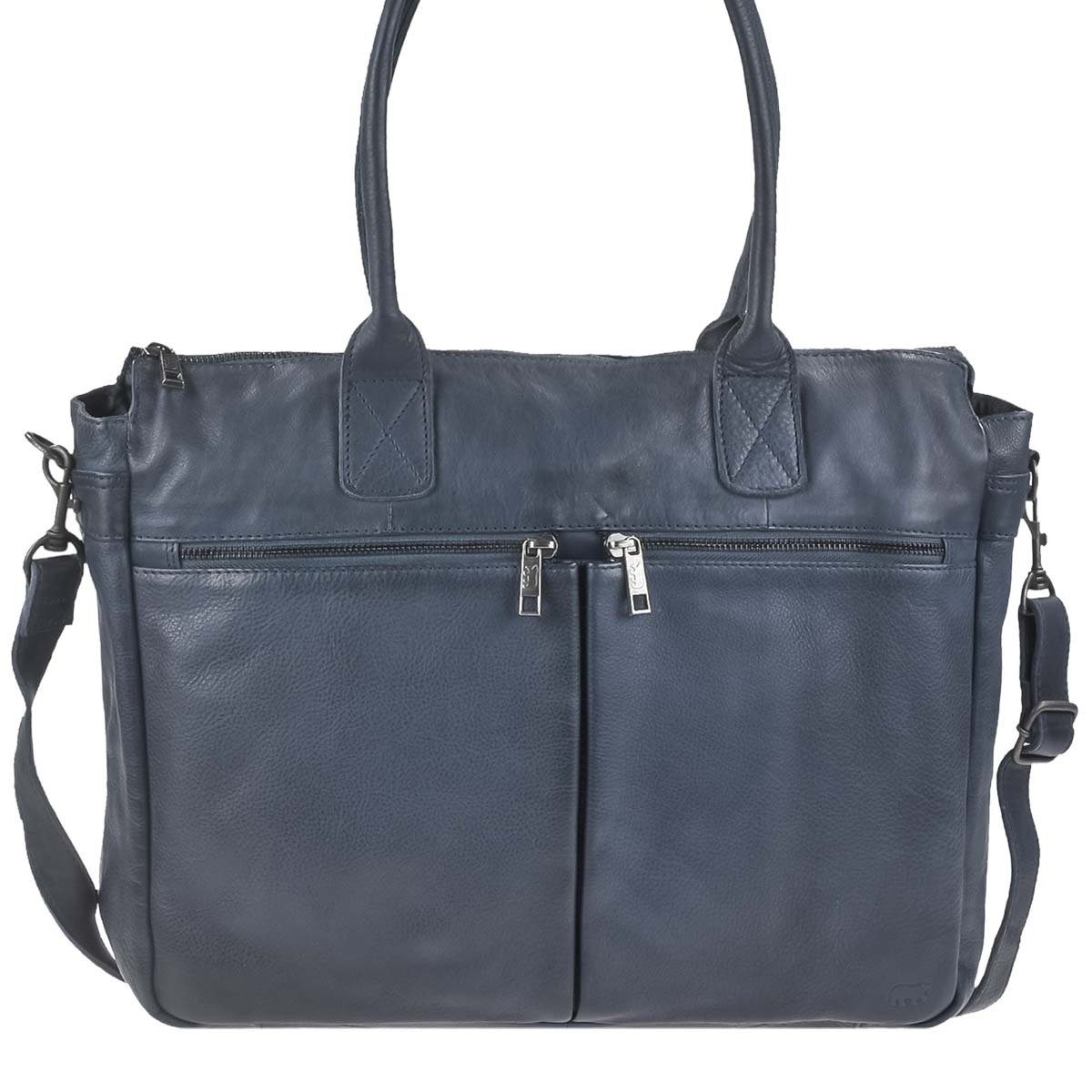 Bear Design Shopper "Binni" Callisto Pelle Leder, große Handtasche, Schultertasche 45x32cm, weich, knautschig blau
