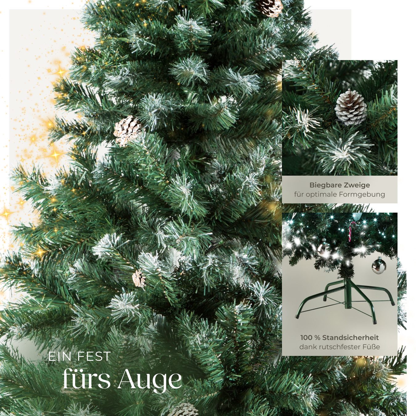 tectake Künstlicher Weihnachtsbaum Christbaum künstlich Tannenbaum 180 cm Kiefernzapfen Grün, Undekorierter/Unbeleuchteter Baum, 180 cm, künstlich mit Zapfen