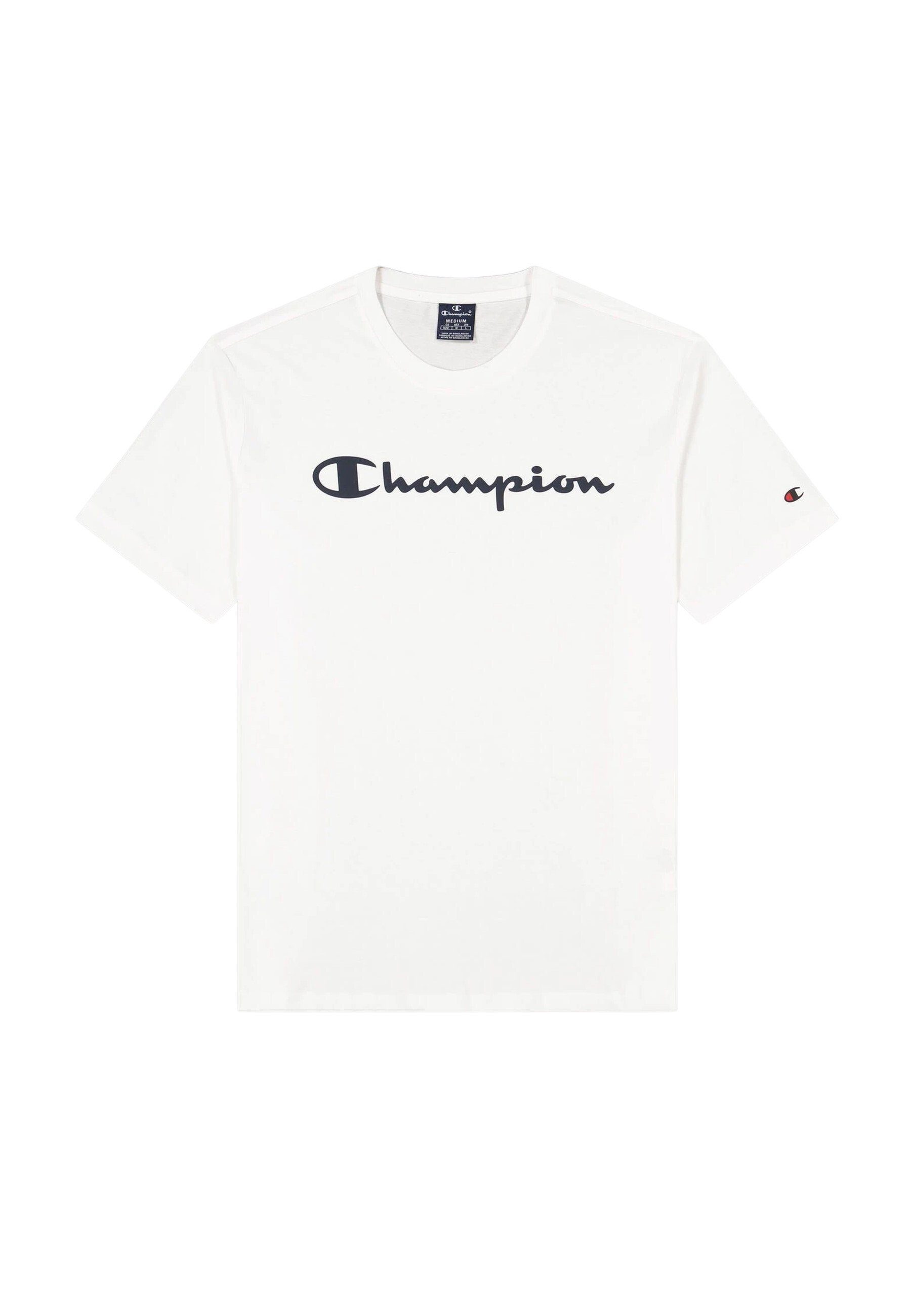 Champion T-Shirt Shirt Rundhals-T-Shirt Baumwolle mit aus weiß