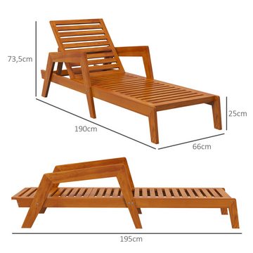 Outsunny Gartenliege Balkonliege mit verstellbarer Rückenlehne, aus Kiefernholz, Holzliege, 1 St., Sonnenliege, bis 120 kg belastbar, Orange, 66 x 190 x 73,5 cm